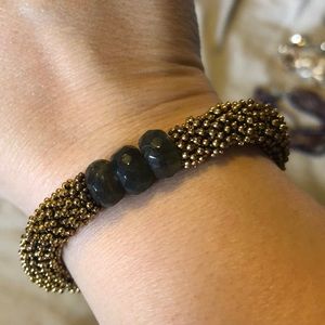 Gold beaded Stretch Bracelet with Grey Stones